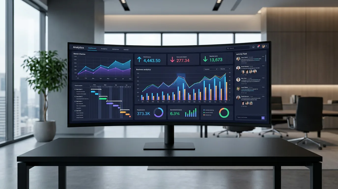 Custom business analytics dashboard with KPI widgets and data charts