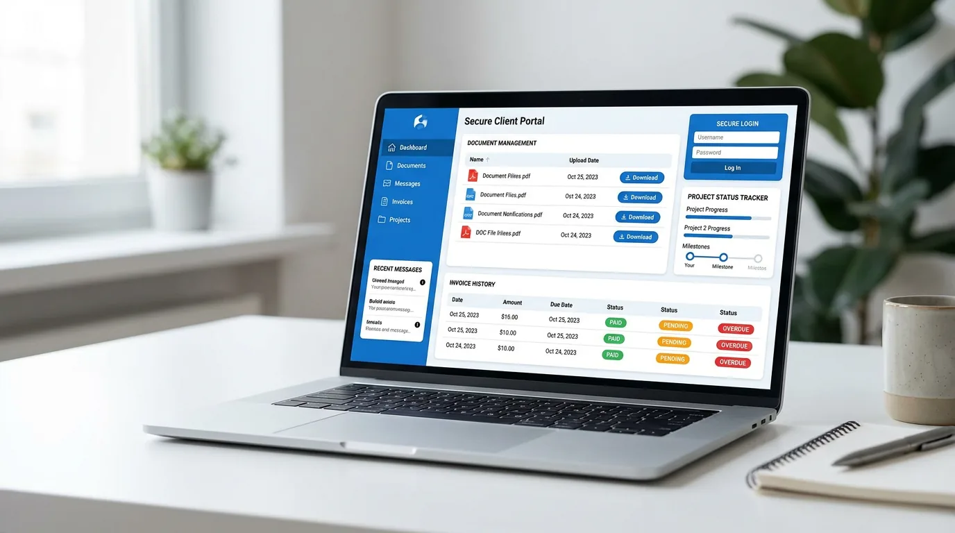 Secure client portal with document management and project tracking