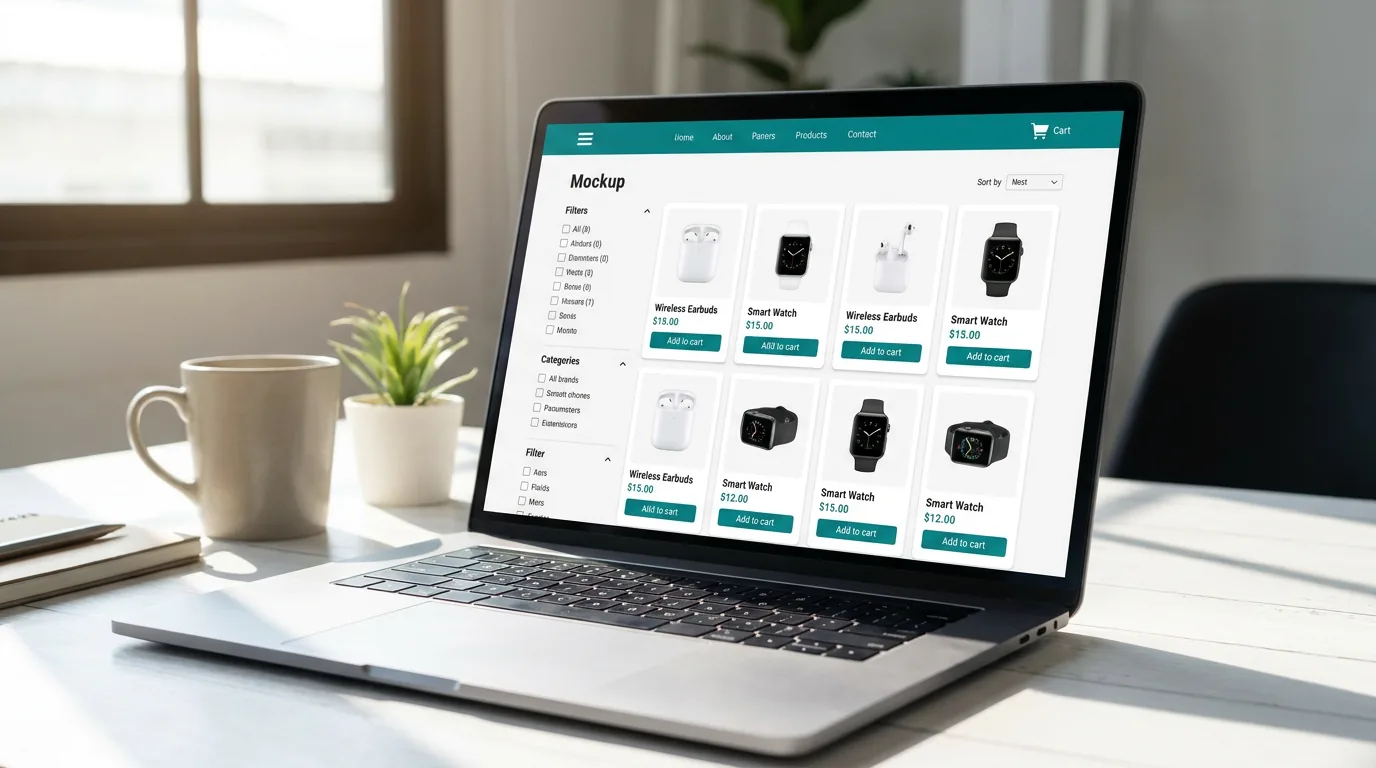 E-commerce product listing page with grid layout and category filters