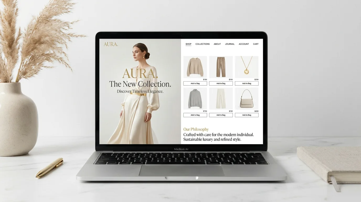 Fashion online store homepage with hero banner and featured products