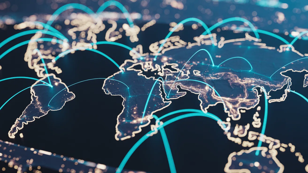 Global network connecting cities worldwide