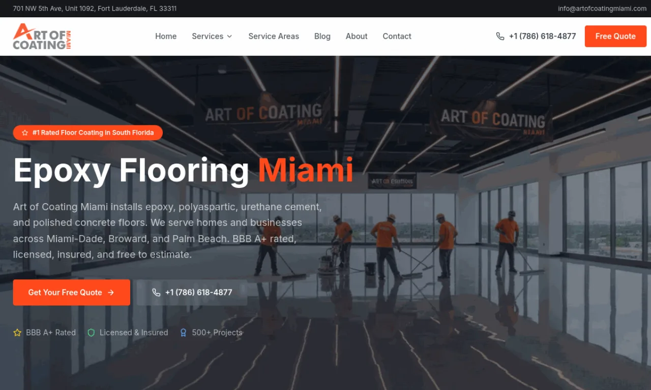Art of Coating Miami website built by SeonixAI