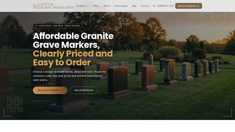 Capital Grave Markers website built by SeonixAI