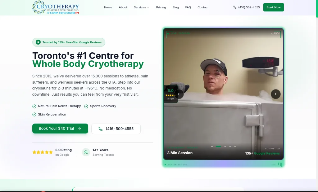 Cryotherapy Toronto website built by SeonixAI