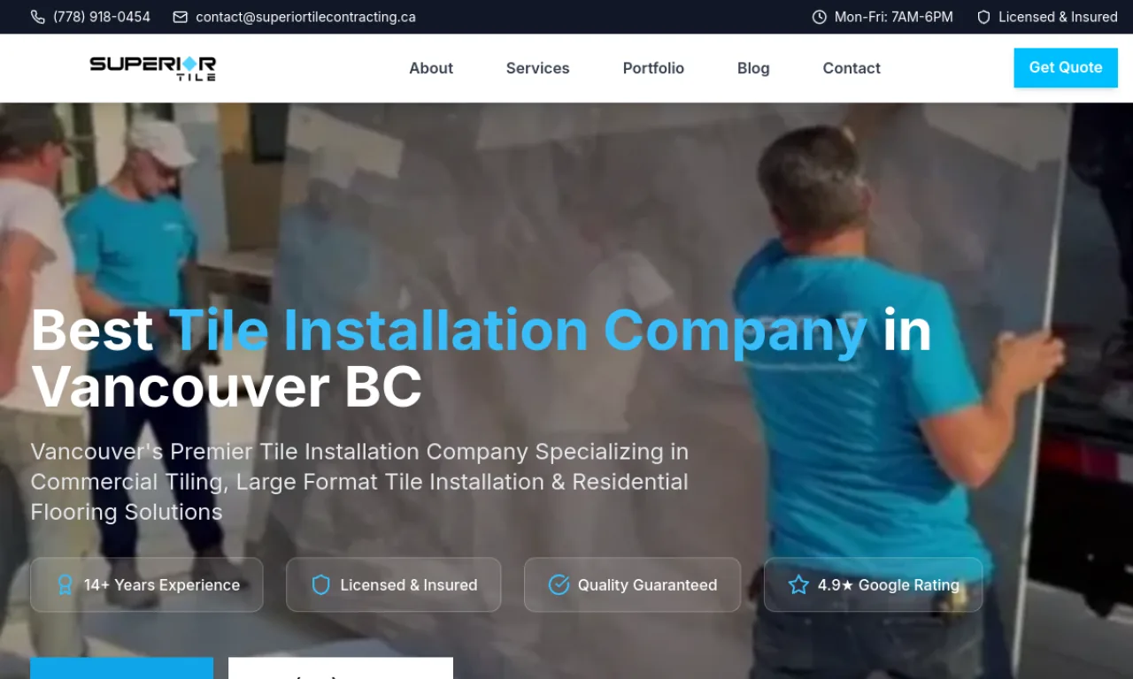 Superior Tile Contracting website built by SeonixAI