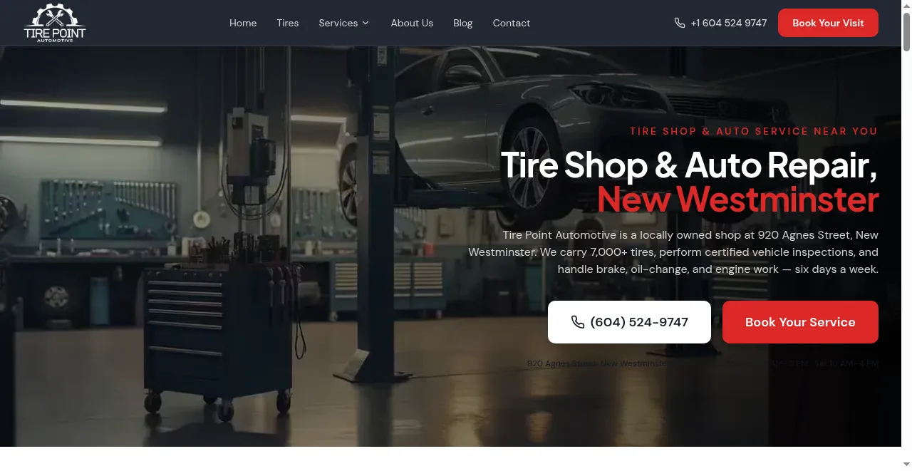 Tire Point Automotive website built by SeonixAI